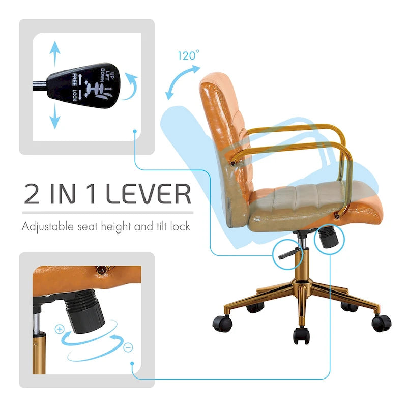 Silla giratoria de piel sintética (PU) en azul/negro/blanco/marrón/rosa, respaldo medio, respaldo de 16" o 19", asiento individual
