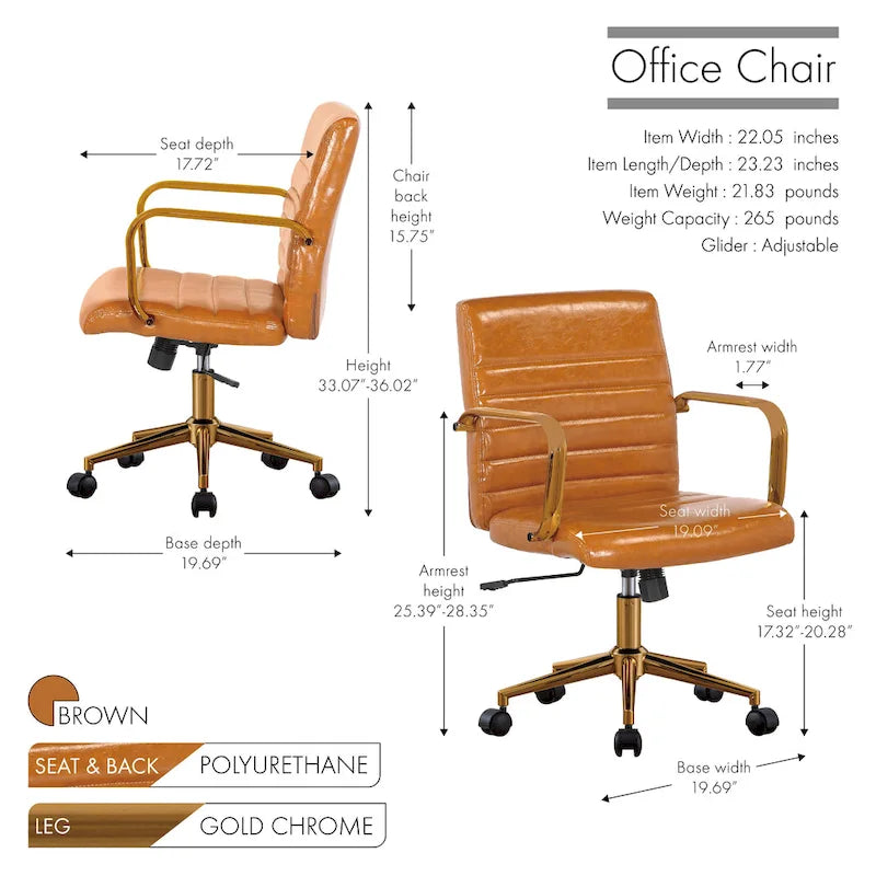 Silla giratoria de piel sintética (PU) en azul/negro/blanco/marrón/rosa, respaldo medio, respaldo de 16" o 19", asiento individual
