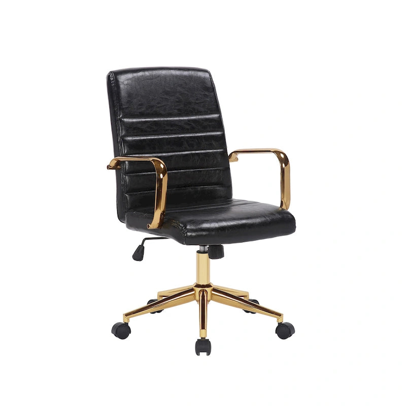 Silla giratoria de piel sintética (PU) en azul/negro/blanco/marrón/rosa, respaldo medio, respaldo de 16" o 19", asiento individual