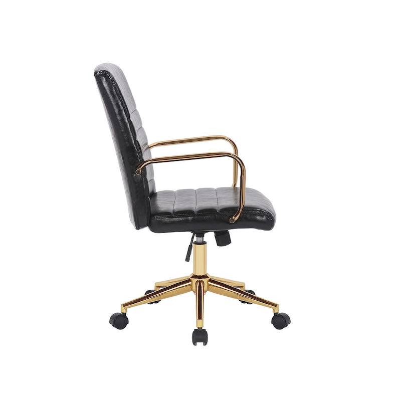Silla giratoria de piel sintética (PU) en azul/negro/blanco/marrón/rosa, respaldo medio, respaldo de 16" o 19", asiento individual