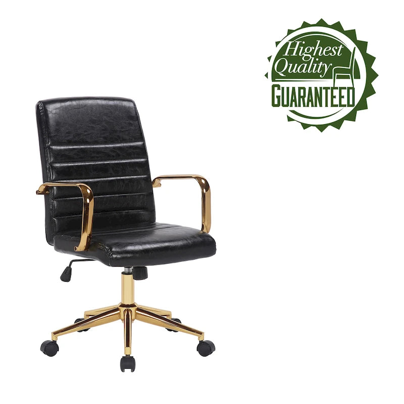 Silla giratoria de piel sintética (PU) en azul/negro/blanco/marrón/rosa, respaldo medio, respaldo de 16" o 19", asiento individual