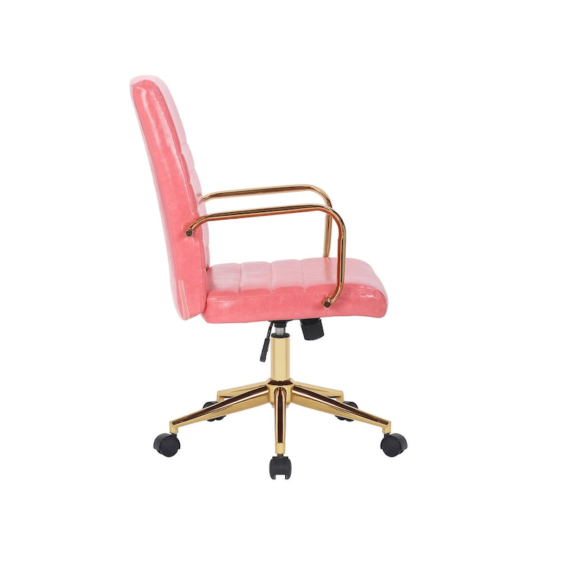 Silla giratoria de piel sintética (PU) en azul/negro/blanco/marrón/rosa, respaldo medio, respaldo de 16" o 19", asiento individual