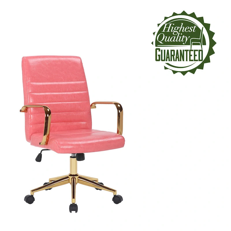 Silla giratoria de piel sintética (PU) en azul/negro/blanco/marrón/rosa, respaldo medio, respaldo de 16" o 19", asiento individual