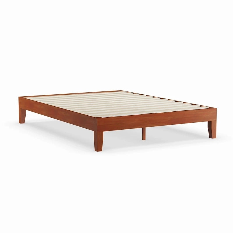 Cama de plataforma de madera de cerezo tamaño matrimonial, 1 persona