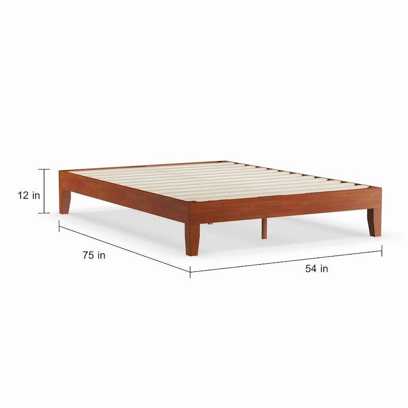 Cama de plataforma de madera de cerezo tamaño matrimonial, 1 persona