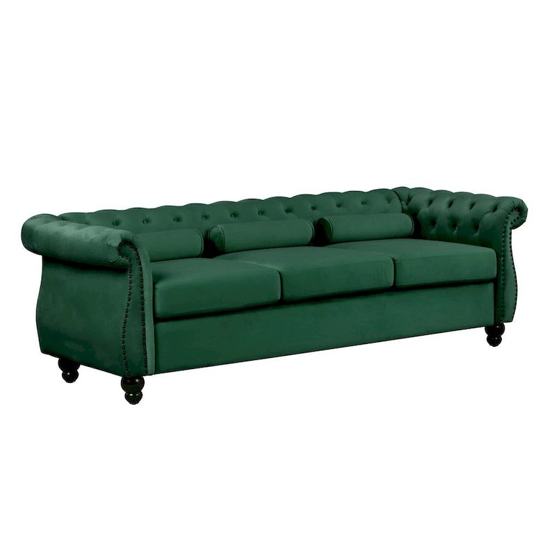 Sofá tapizado con botones Mid-Century Modern verde - 3 plazas