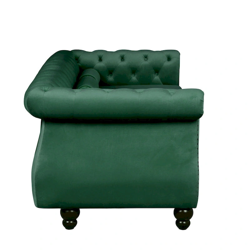 Sofá tapizado con botones Mid-Century Modern verde - 3 plazas