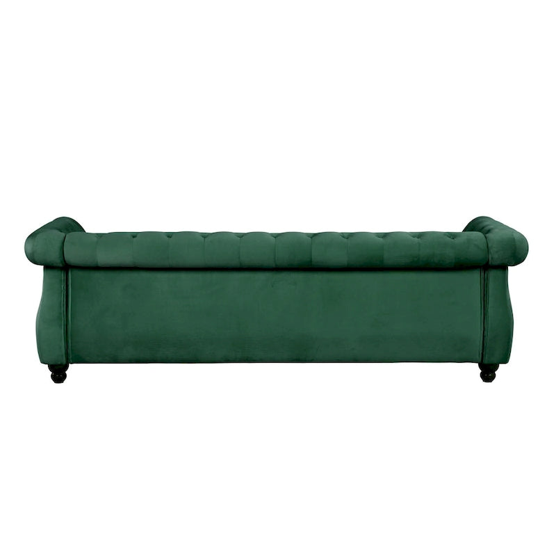 Sofá tapizado con botones Mid-Century Modern verde - 3 plazas