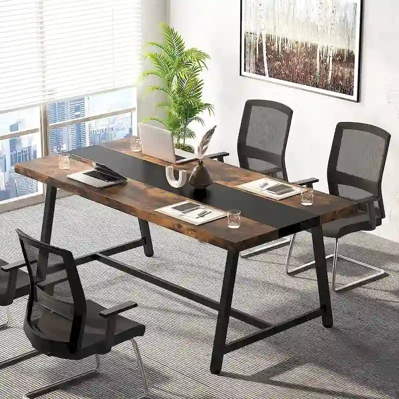 Mesa de Conferencia Rectangular para 6 personas Marrón / Gris / Blanca / Natural — Estilo Industrial
