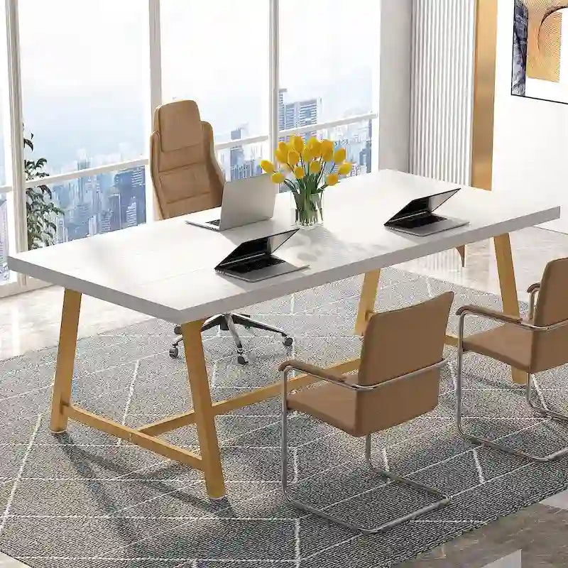 Mesa de Conferencia Rectangular para 6 personas Marrón / Gris / Blanca / Natural — Estilo Industrial