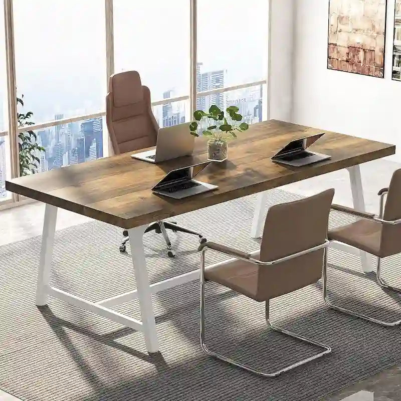 Mesa de Conferencia Rectangular para 6 personas Marrón / Gris / Blanca / Natural — Estilo Industrial