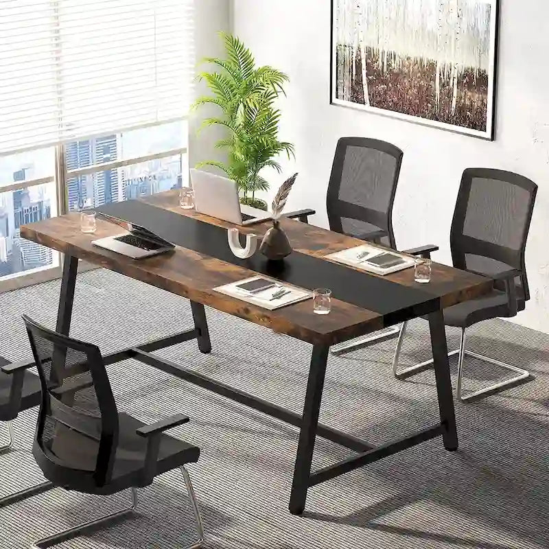 Mesa de Conferencia Rectangular para 6 personas Marrón / Gris / Blanca / Natural — Estilo Industrial