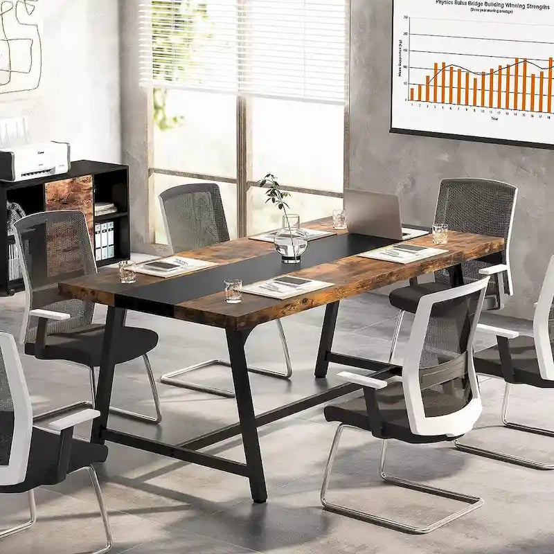 Mesa de Conferencia Rectangular para 6 personas Marrón / Gris / Blanca / Natural — Estilo Industrial