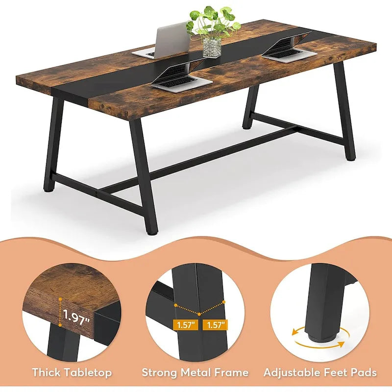Mesa de Conferencia Rectangular para 6 personas Marrón / Gris / Blanca / Natural — Estilo Industrial