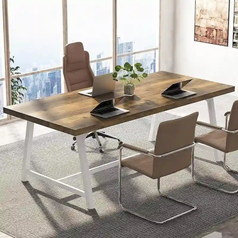 Mesa de Conferencia Rectangular para 6 personas Marrón / Gris / Blanca / Natural — Estilo Industrial