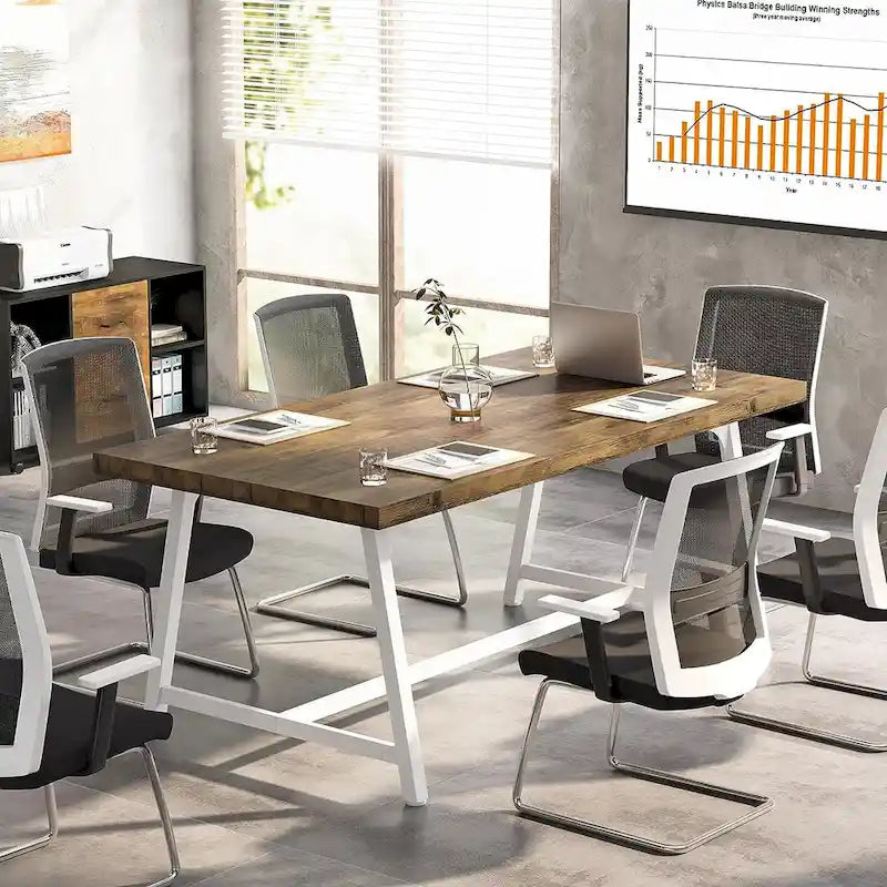 Mesa de Conferencia Rectangular para 6 personas Marrón / Gris / Blanca / Natural — Estilo Industrial