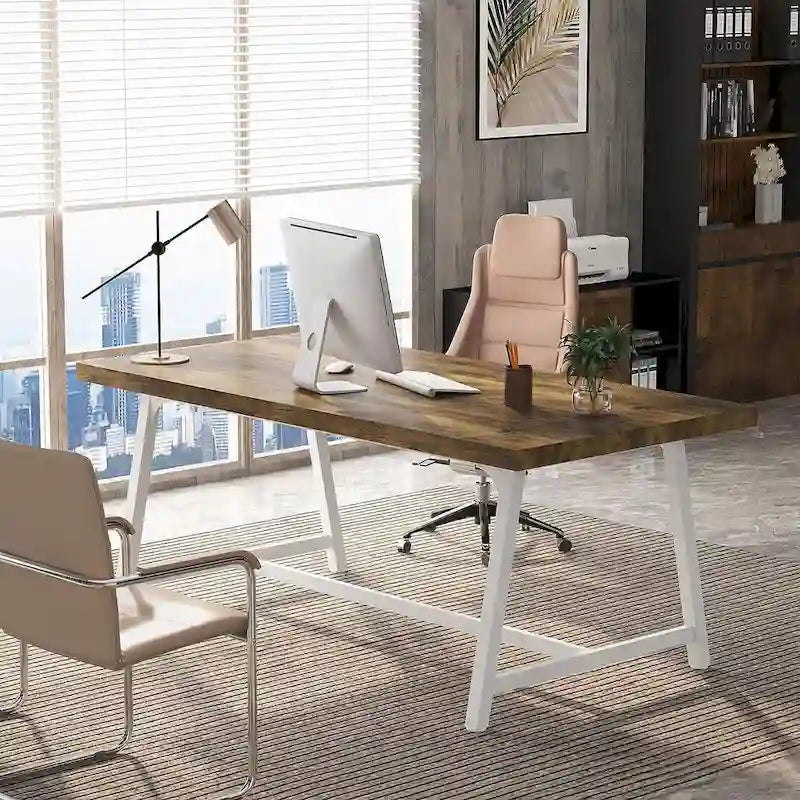 Mesa de Conferencia Rectangular para 6 personas Marrón / Gris / Blanca / Natural — Estilo Industrial