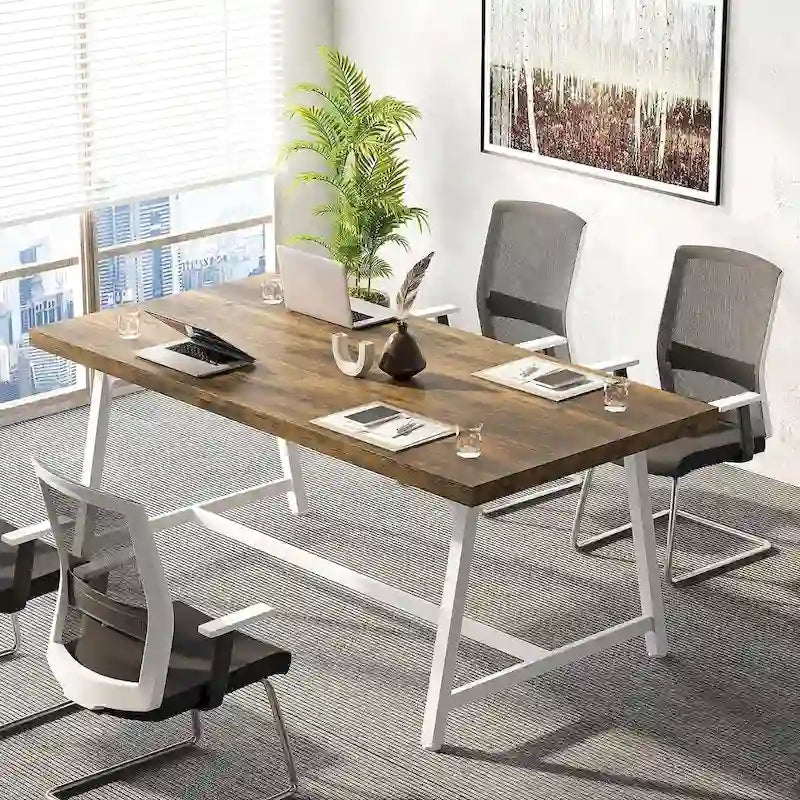 Mesa de Conferencia Rectangular para 6 personas Marrón / Gris / Blanca / Natural — Estilo Industrial