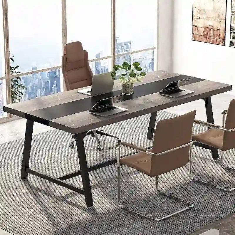 Mesa de Conferencia Rectangular para 6 personas Marrón / Gris / Blanca / Natural — Estilo Industrial