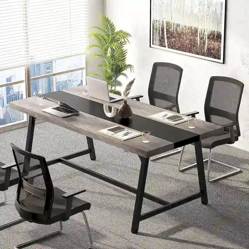 Mesa de Conferencia Rectangular para 6 personas Marrón / Gris / Blanca / Natural — Estilo Industrial