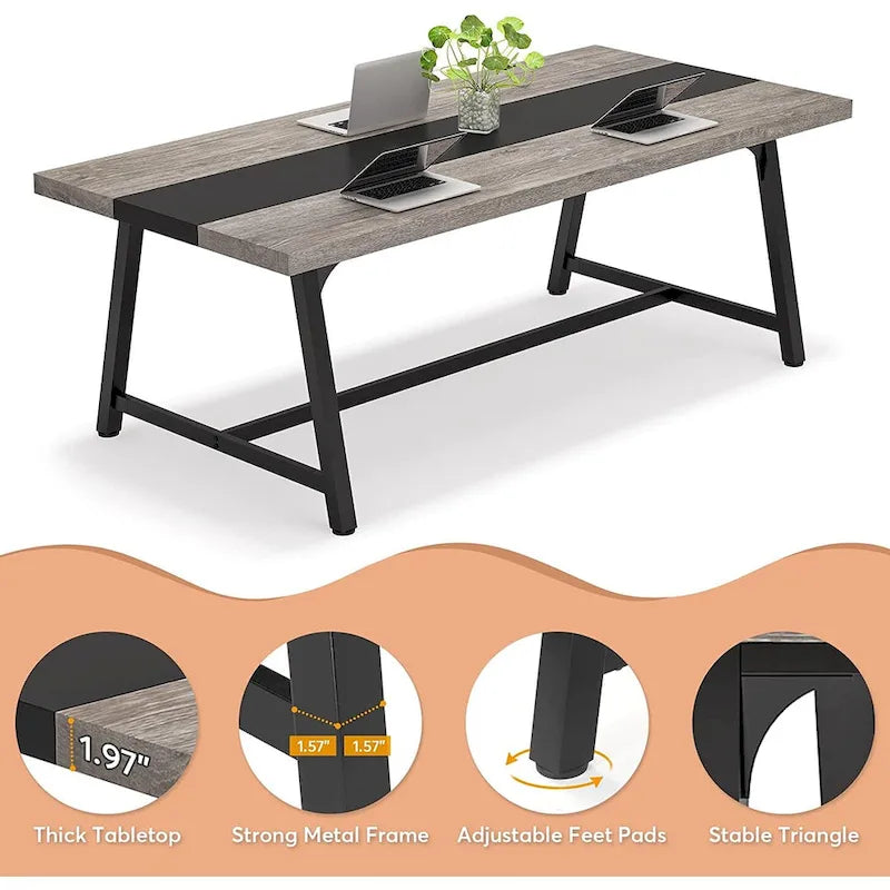 Mesa de Conferencia Rectangular para 6 personas Marrón / Gris / Blanca / Natural — Estilo Industrial