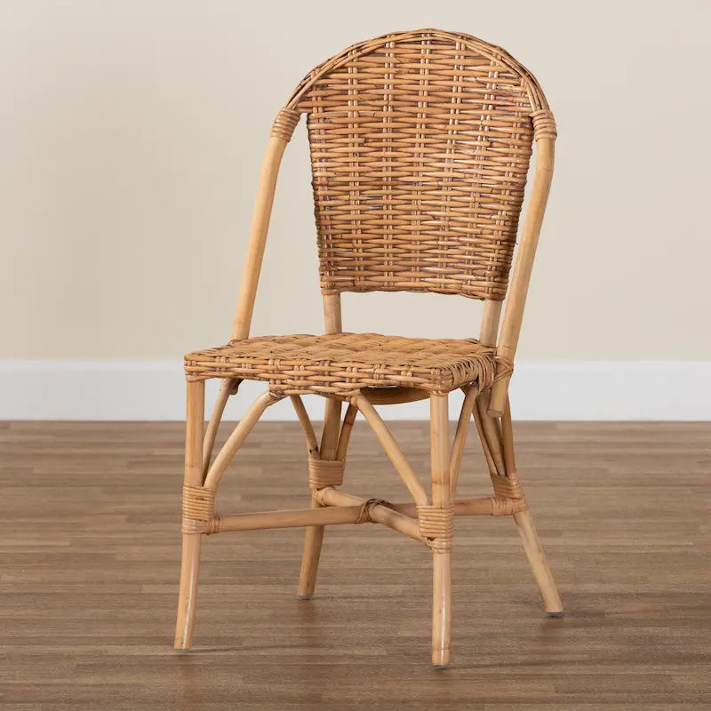 Silla de comedor individual de ratán natural marrón