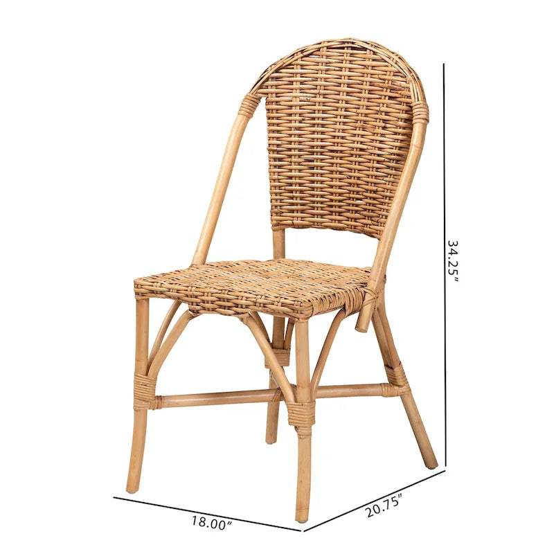 Silla de comedor individual de ratán natural marrón