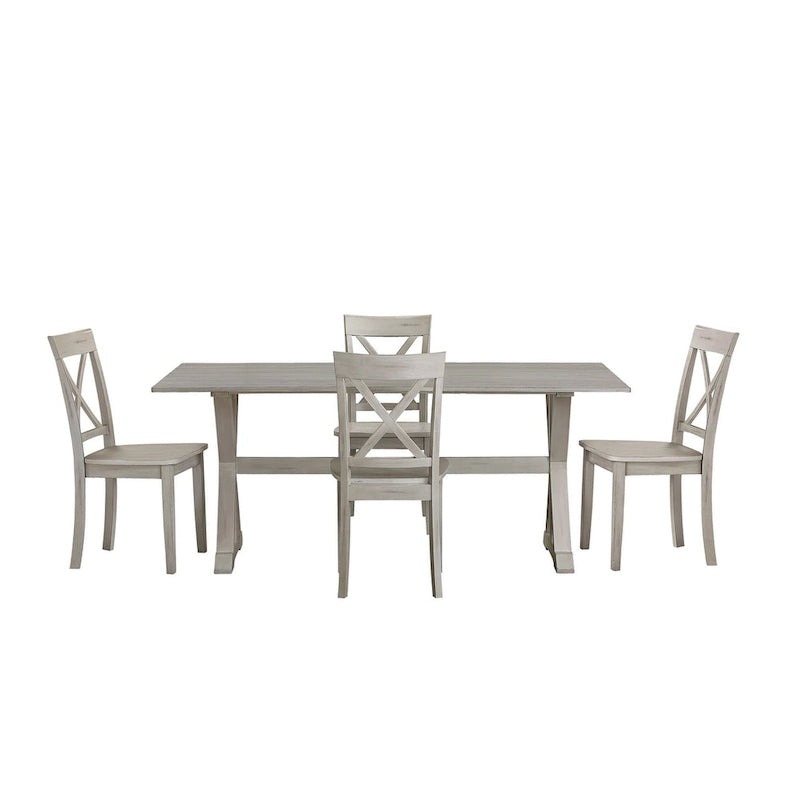 Juego de comedor rústico X-Back antiguo blanco, con capacidad para 6 personas