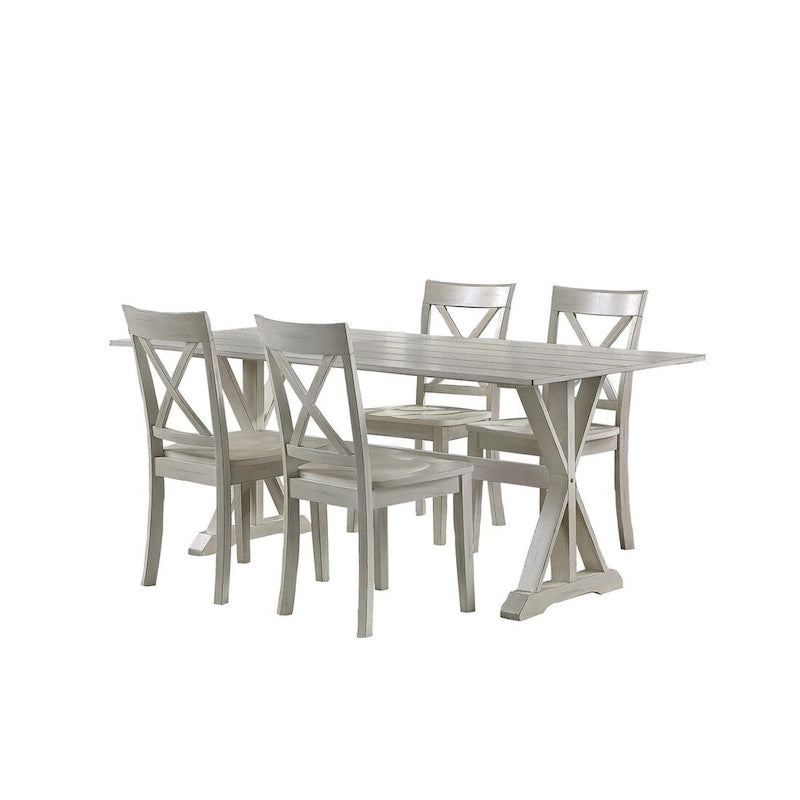 Juego de comedor rústico X-Back antiguo blanco, con capacidad para 6 personas