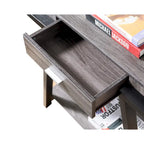 Mesa consola de 1 cajón con estante abierto, negra y gris