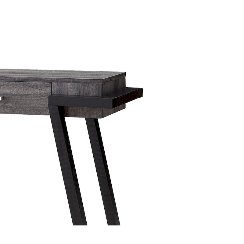 Mesa consola de 1 cajón con estante abierto, negra y gris