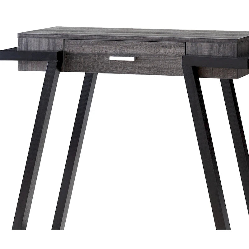 Mesa consola de 1 cajón con estante abierto, negra y gris