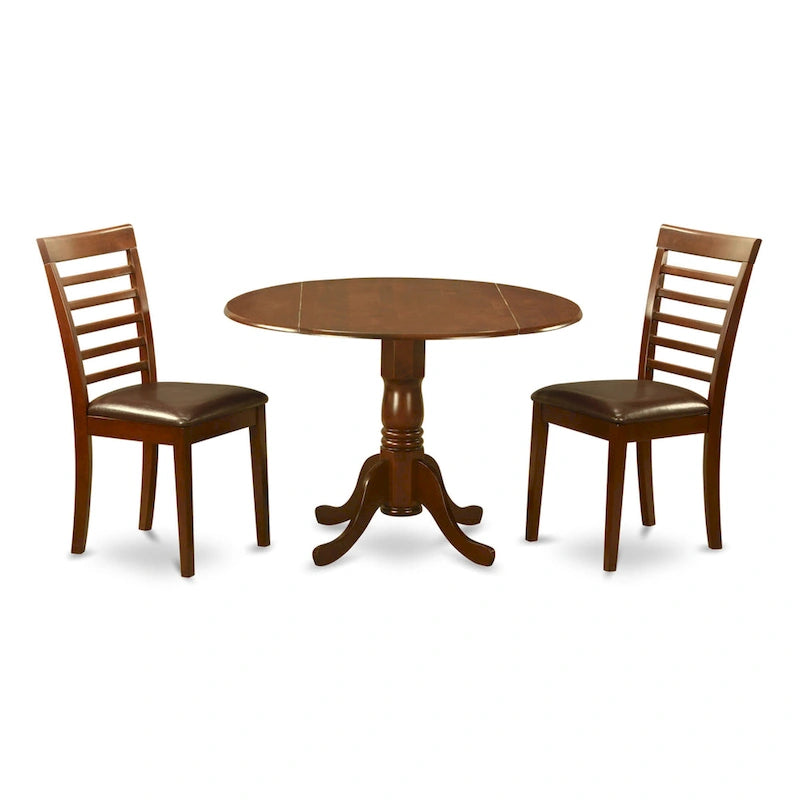 Juego de comedor redondo de caoba, 3 piezas, 3 asientos