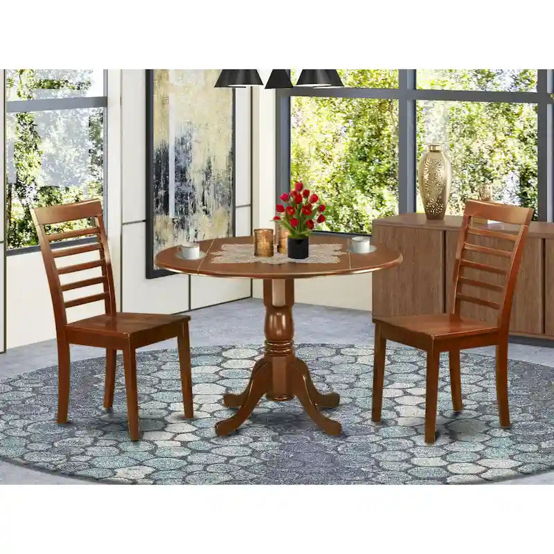 Juego de comedor redondo de caoba, 3 piezas, 3 asientos