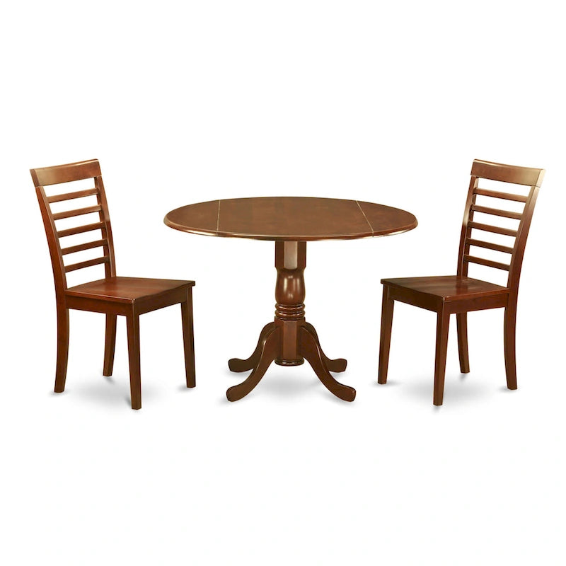 Juego de comedor redondo de caoba, 3 piezas, 3 asientos