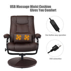 Sillón reclinable giratorio de cuero sintético marrón/negro con otomana – 1 persona