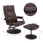 Sillón reclinable giratorio de cuero sintético marrón/negro con otomana – 1 persona
