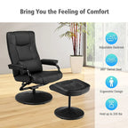 Sillón reclinable giratorio de cuero sintético marrón/negro con otomana – 1 persona