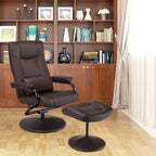 Sillón reclinable giratorio de cuero sintético marrón/negro con otomana – 1 persona