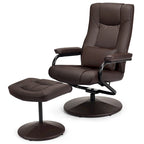 Sillón reclinable giratorio de cuero sintético marrón/negro con otomana – 1 persona