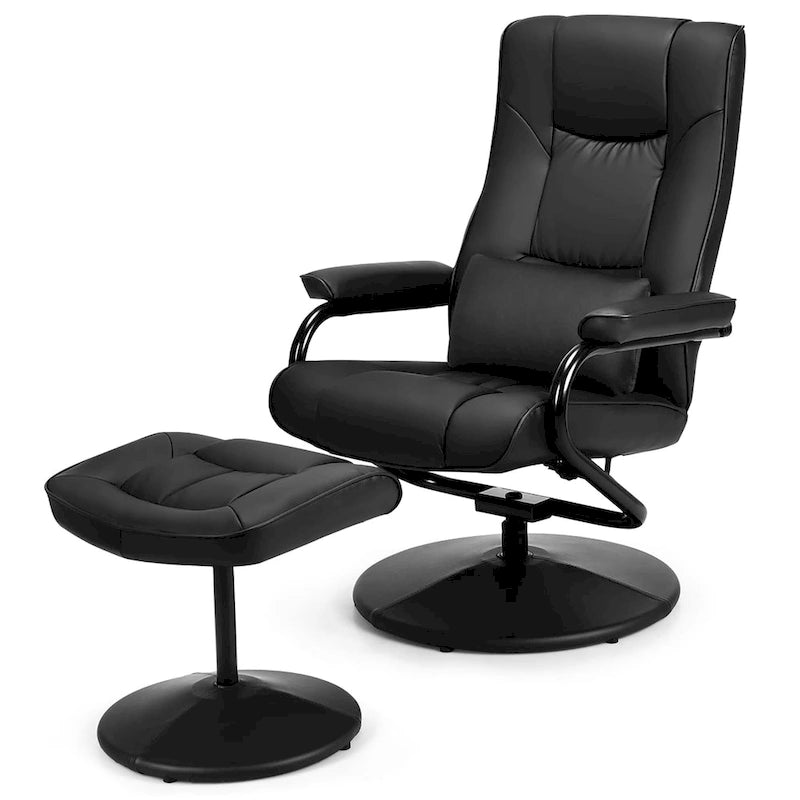 Sillón reclinable giratorio de cuero sintético marrón/negro con otomana – 1 persona