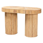 Mesa consola ovalada bohemia de mimbre color miel claro