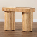 Mesa consola ovalada bohemia de mimbre color miel claro