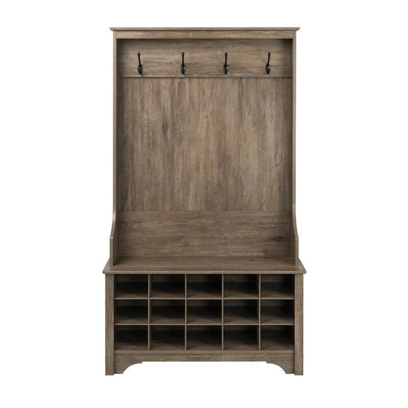 Grey Entryway Hall Tree Shoe Cubbie Coat Rack - 68  H x 38  W x 15.5  D