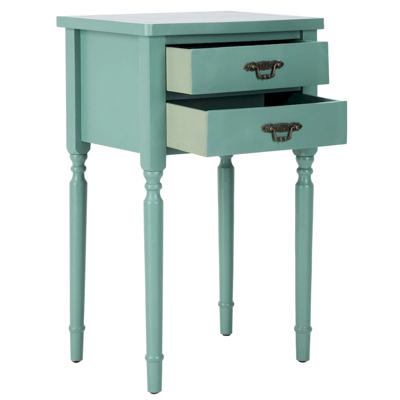 Mesa auxiliar estilo rústico francés, abedul blanco / verde polvoriento / cerceta — 1 persona