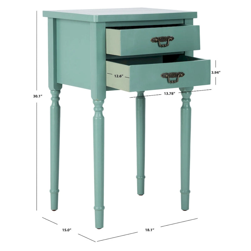 Mesa auxiliar estilo rústico francés, abedul blanco / verde polvoriento / cerceta — 1 persona