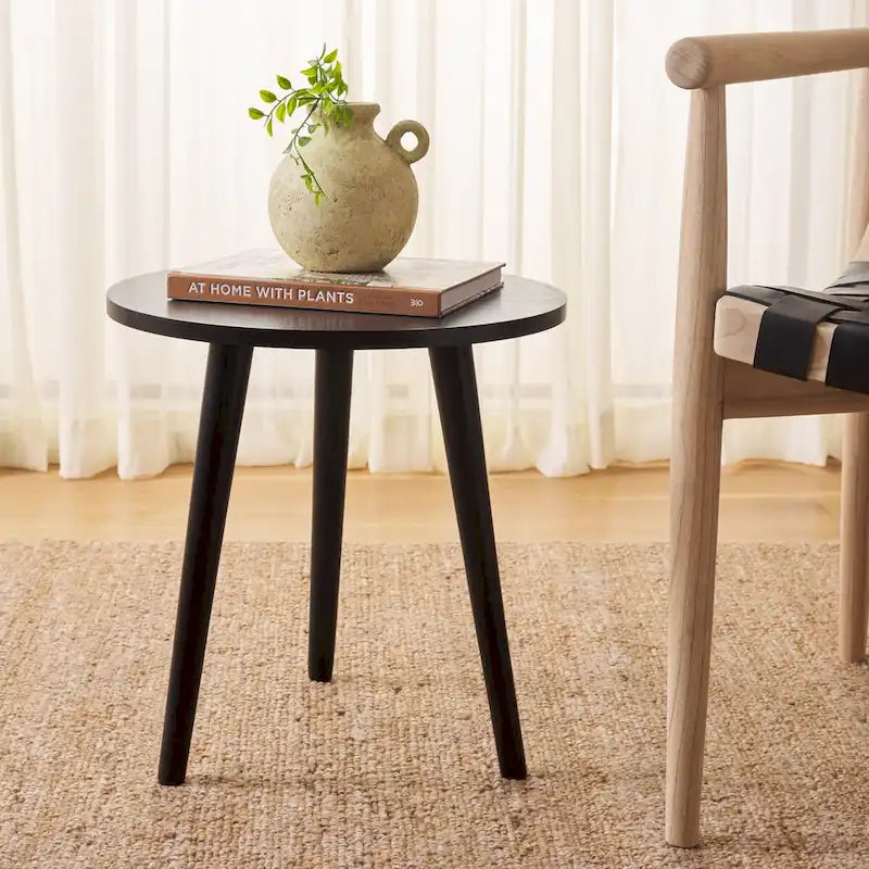 Mesa auxiliar redonda con acento — Blanco vintage / Marrón claro / Gris pizarra / Negro, 1 persona, Mezcla de madera de pino