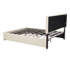 Cama de plataforma tapizada gris/beige con luces LED y almacenamiento - Queen, 2 personas