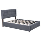 Cama de plataforma tapizada gris/beige con luces LED y almacenamiento - Queen, 2 personas