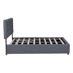 Cama de plataforma tapizada gris/beige con luces LED y almacenamiento - Queen, 2 personas